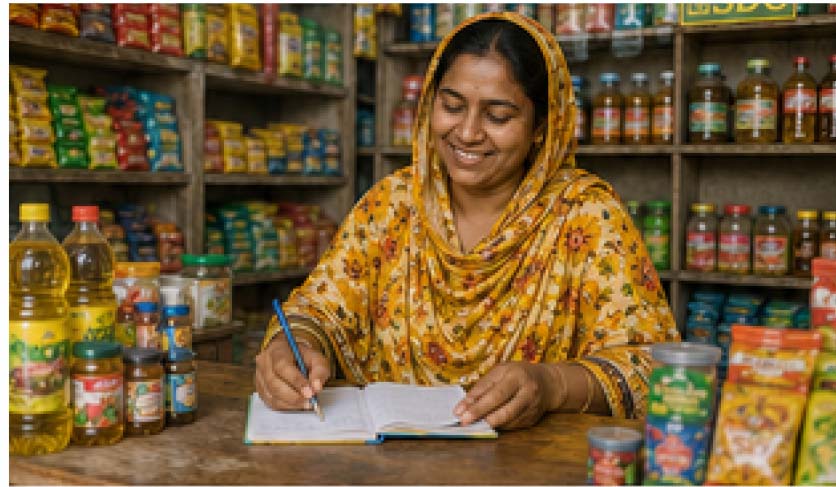 Woman in microfinance grocery shop